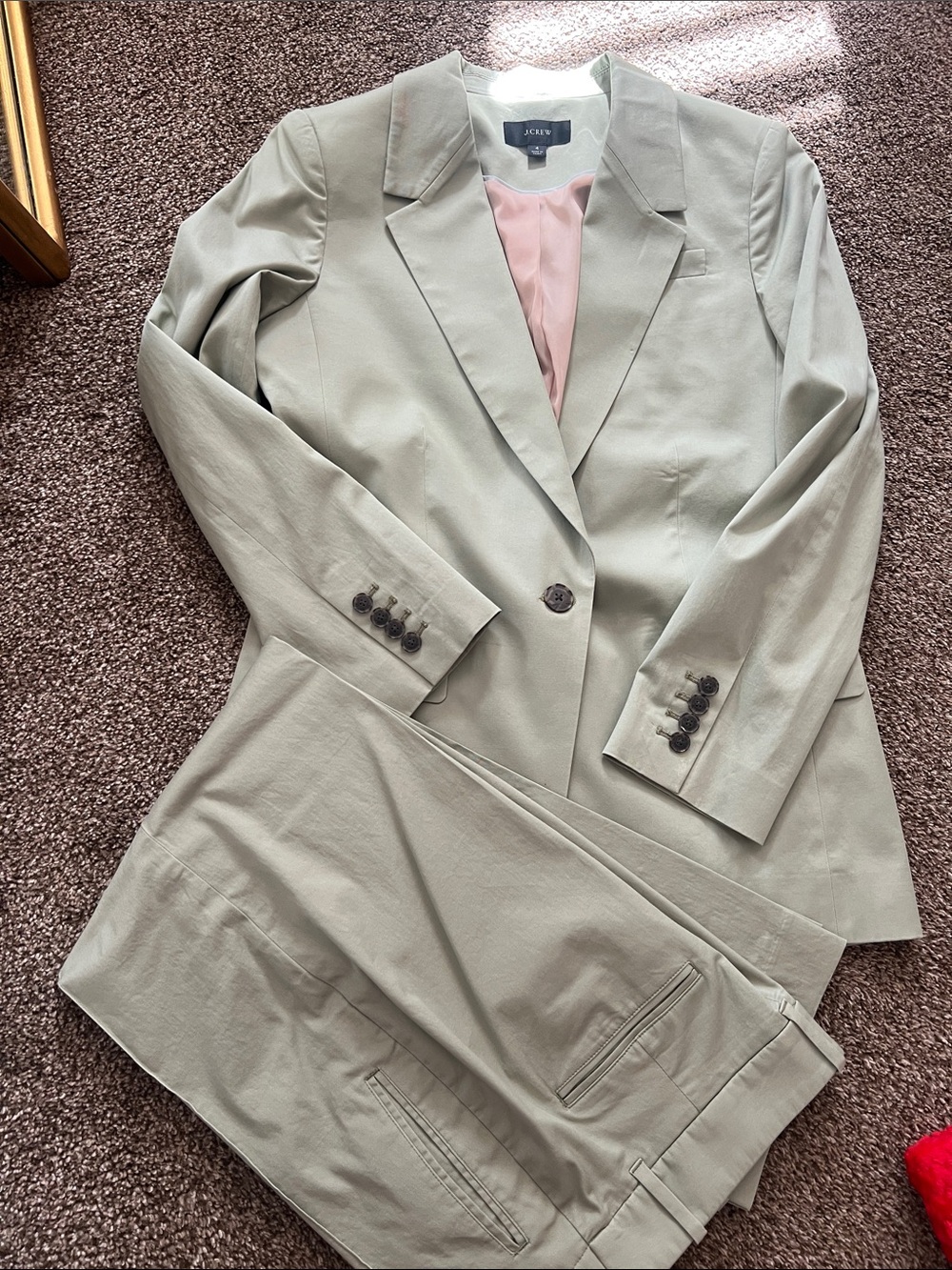 J. Crew Light Sage Green Women's Pantsuit with Pink Lining